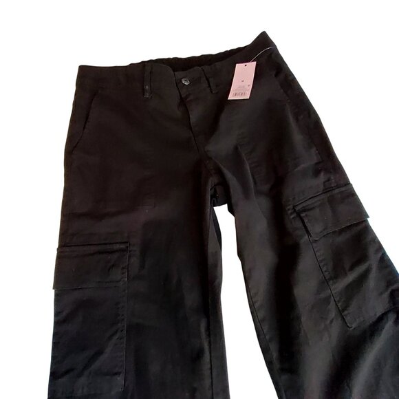Wild Fable Black Cargo Pants M Elastic Waist Adjustable Hem 98% Cotton 2% Spande - Picture 8 of 14